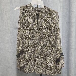 Lane Bryant Floral Blouse - Black and White With Hint Of Yellow, Size 22